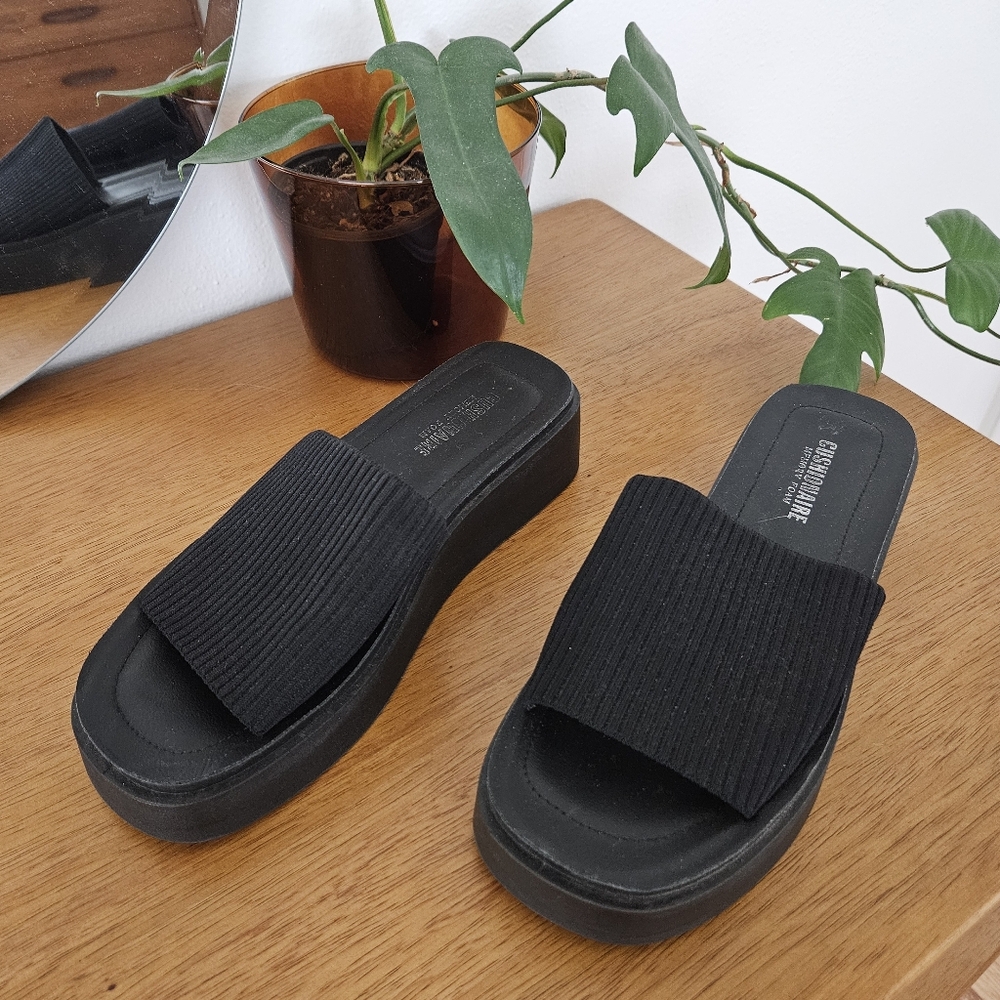 black platform 90s y2k grunge goth indie urban chunky slide festival mule flats